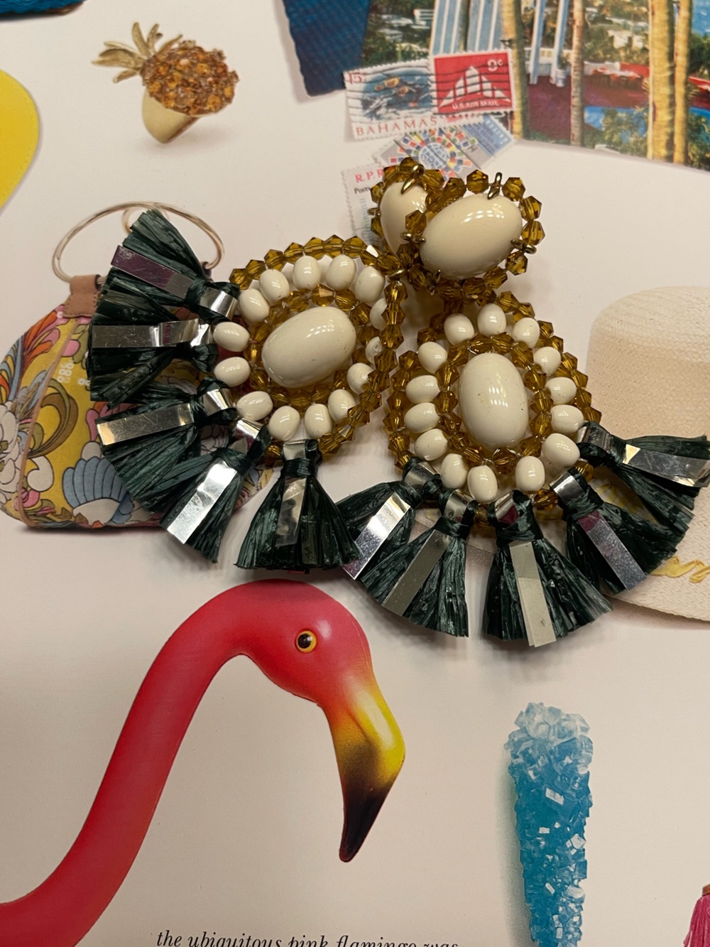 JCREW Elegant Cream and Green Statement Earrings